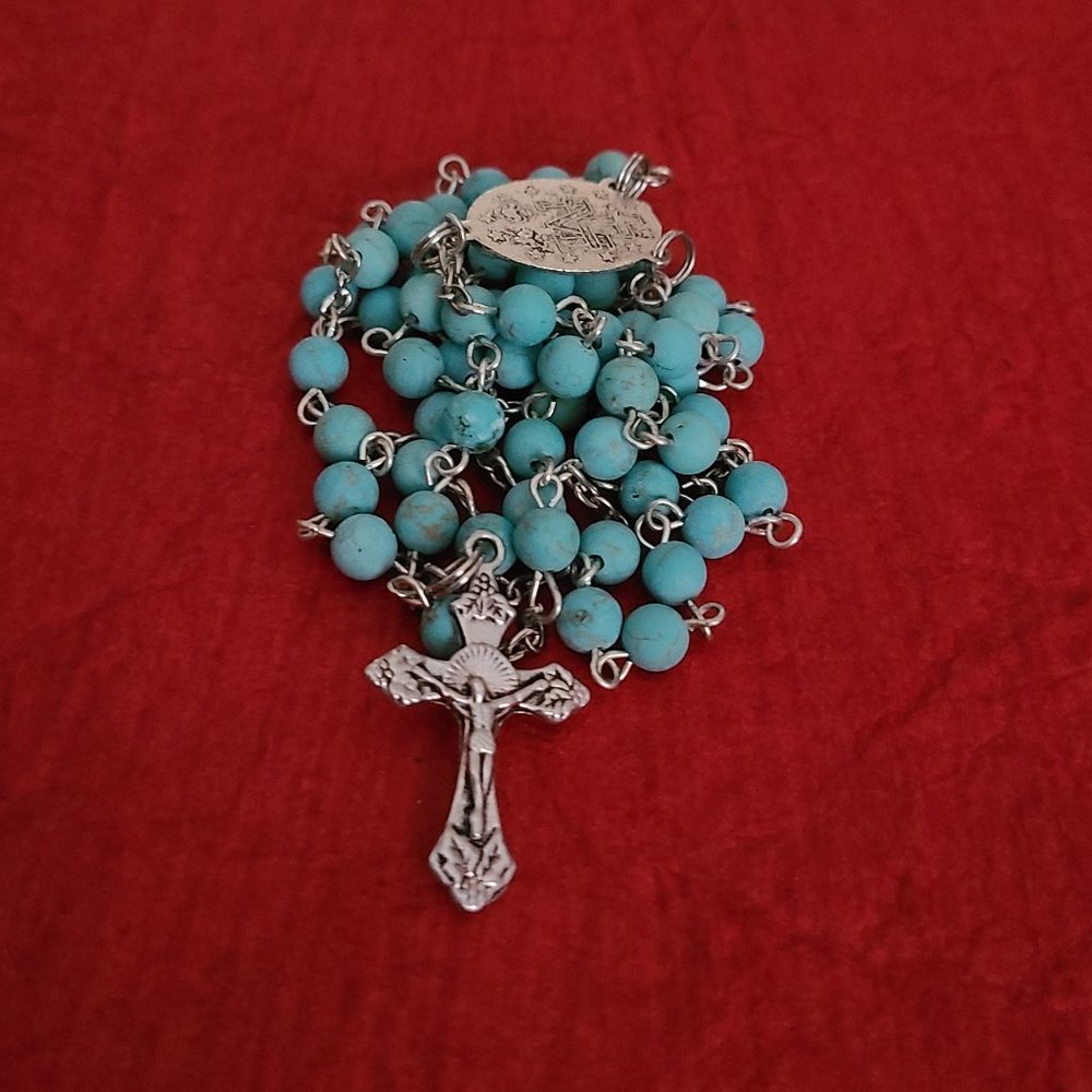 Blue Turquoise Catholic Rosary First Communion Gift-Catholic Rosary - Picture 5 of 7